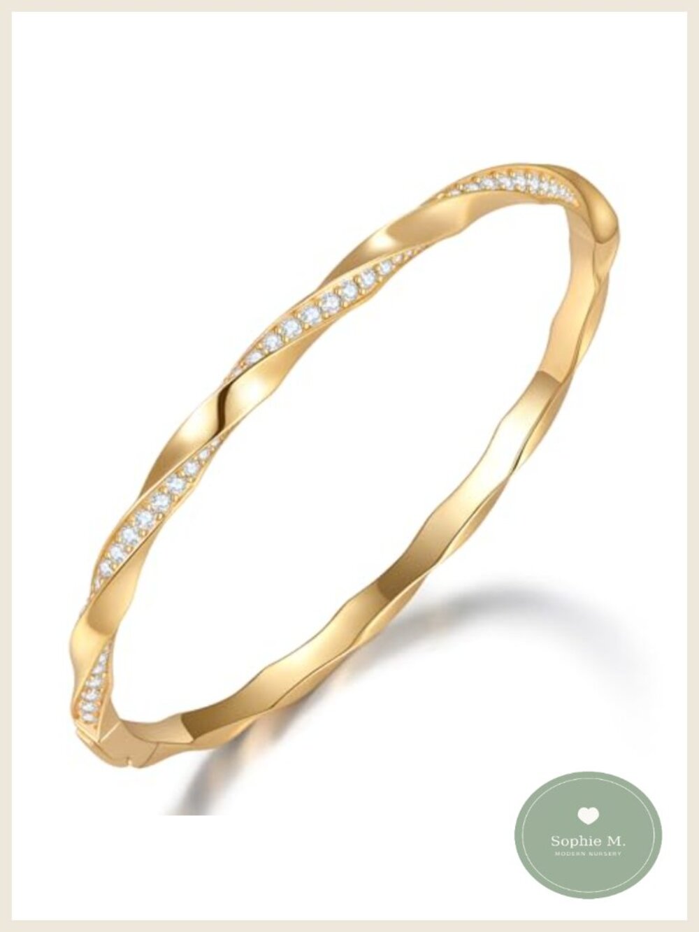 14K Gold Plated Brass Moissanite Bangle Bracelet for Women
